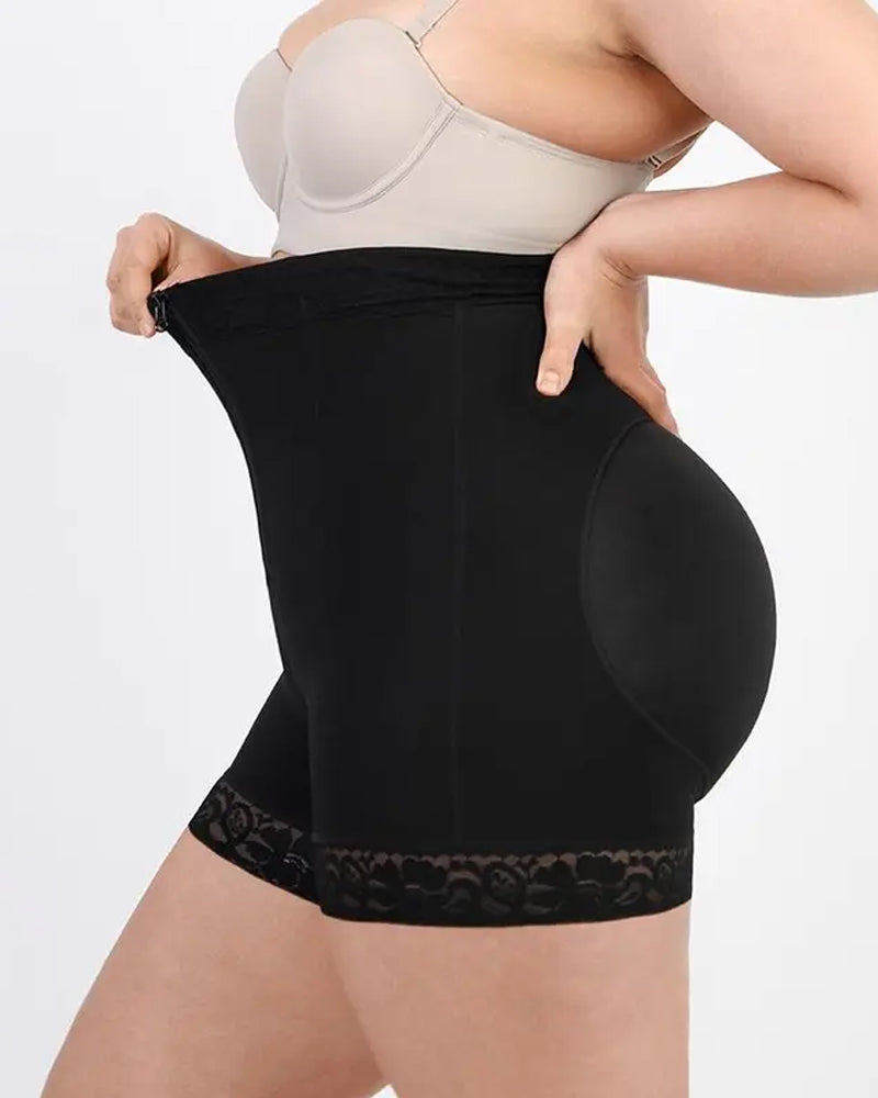 Women's Lace-trimmed Zipper Hook-eye Tummy Control Hip-lifting Shaping Shorts
