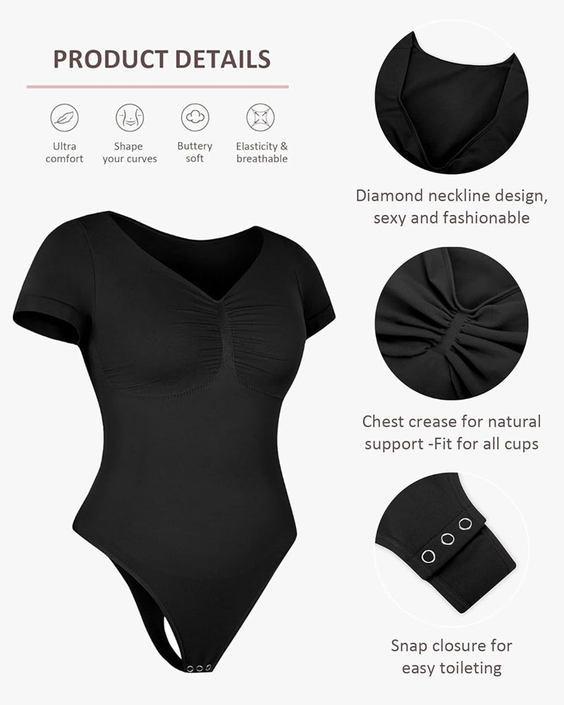 Women's V-neck Seamless Short-sleeved Shapewear Bodysuit