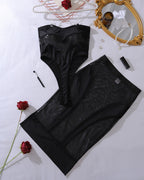 See-through Mesh Strapless Bodysuit with Fitted Skirt Sexy Lingerie Set