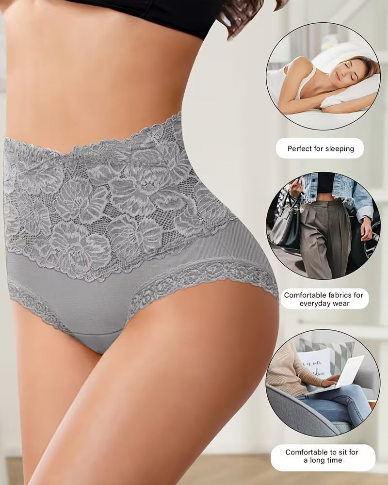 Women's High-waisted Tummy-controlling Lace Cotton Comfortable Breathable Panties