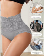Women's High-waisted Tummy-controlling Lace Cotton Comfortable Breathable Panties
