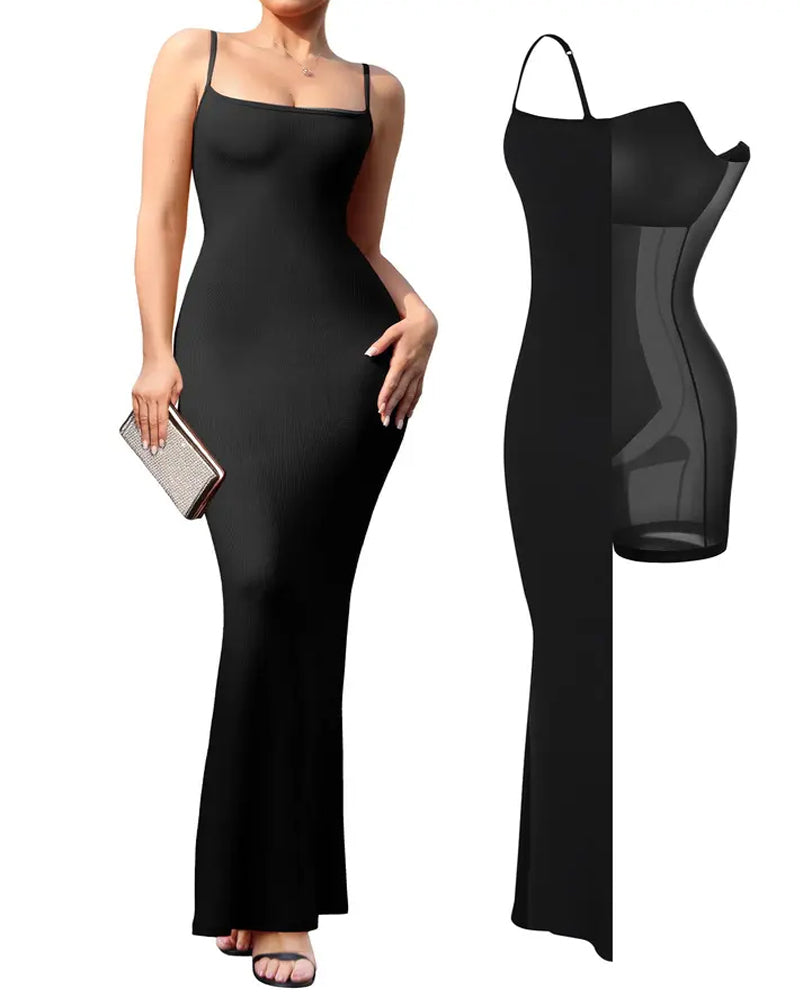 Women's Modal Sleeveless Backless Long Dress with Built-in Shapewear