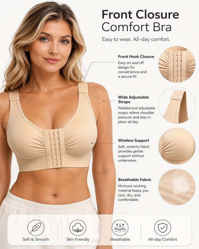 Women's Front-Closure Wire-Free Adjustable Shoulder Strap Shaping Bra