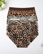 Women's Leopard Print High-Waisted Seamless High-Elastic Ice Silk Briefs