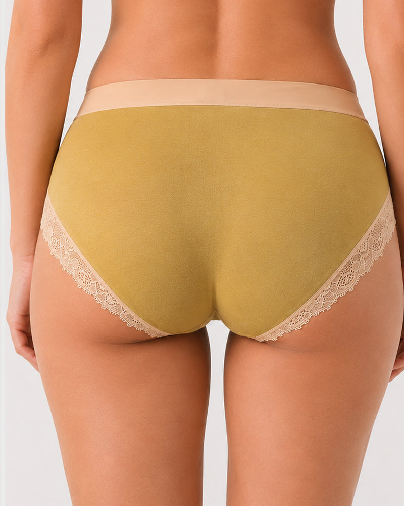 Multi-pack Pure Cotton Colorblock Lace-trimmed Seamless Panties
