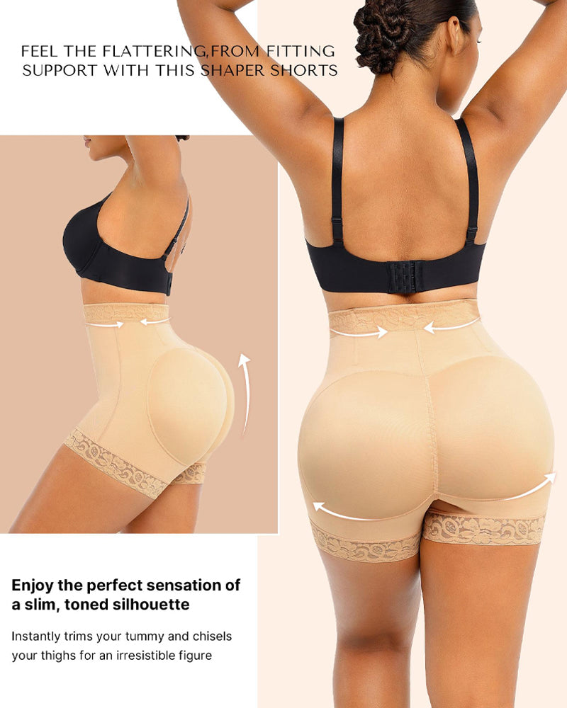 Women's Lace-trimmed Zipper Hook-eye Tummy Control Hip-lifting Shaping Shorts