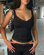 Women's Lace Trim Solid Color V-Neck Camisole Sleeveless Vest