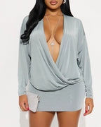 Sexy Deep V-neck Batwing Long-sleeved Dress