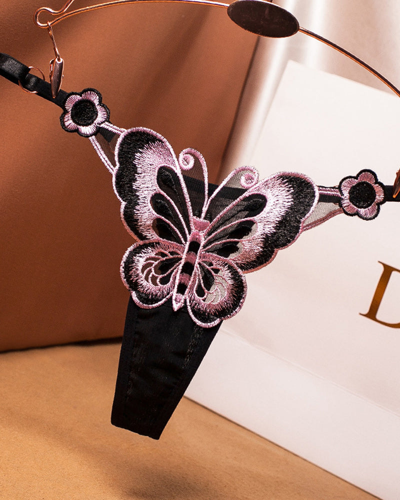 Sexy Butterfly Embroidered Low-rise Thong