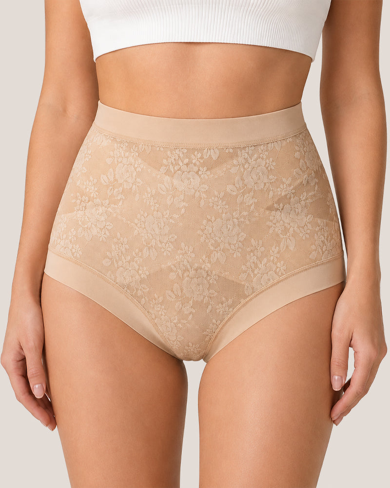 4-Pack High Waist Front Crossover Floral Lace Breathable Panties