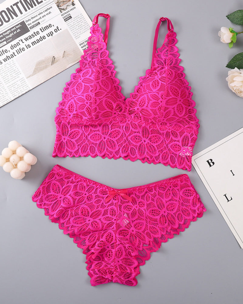 Sexy Deep V Lace Wire-Free Push-Up Bra and Panty Set