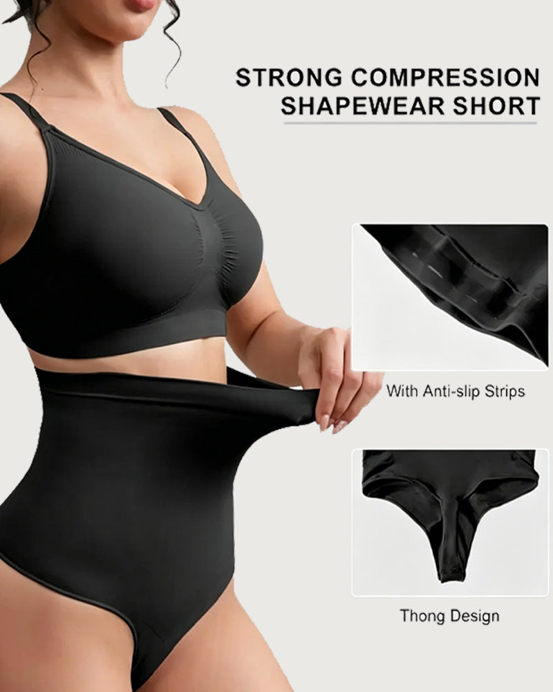 Women's High-Waisted Seamless Tummy Control Compression Thong Shapewear