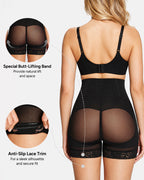 High Waist Tummy Control Sheer Mesh LaceTrim Shaping Shorts