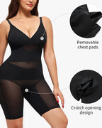 V-neck Mesh-paneled Seamless Tummy Control Hip Lift Bodysuit
