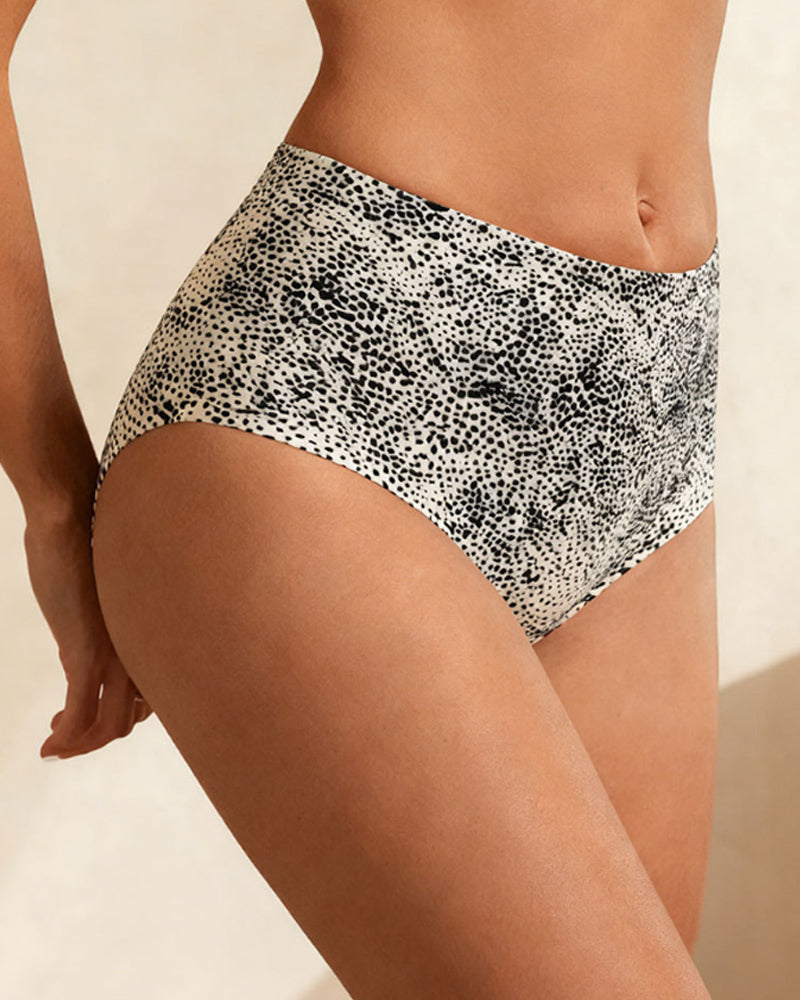 Women's Leopard Print High-Waisted Seamless High-Elastic Ice Silk Briefs