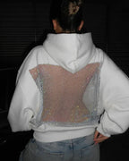 Fashion Solid Color Backless Cutout Mesh Panel Long-sleeved Hooded Sweatshirt