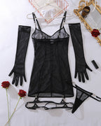 Sexy See-through Mesh Bodycon Dress with Gloves Set