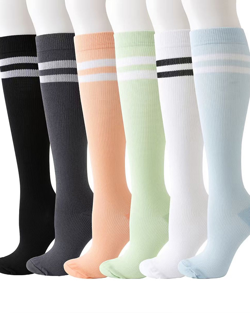6 Pairs Of High-Elastic Breathable Calf Compression Socks For Sports and Fitness