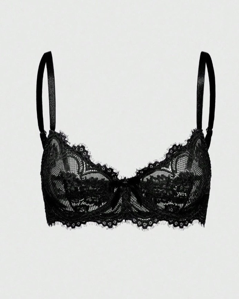 Sexy Eyelash-trim Floral Lace Sheer See-through Bra