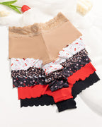 Six-Pack Seamless Ice Silk Lace Trim Print Boxer Briefs