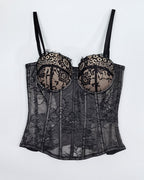 Sexy Strapless Lace Mesh See-through Underwire Bra Back Tie Fishbone Top