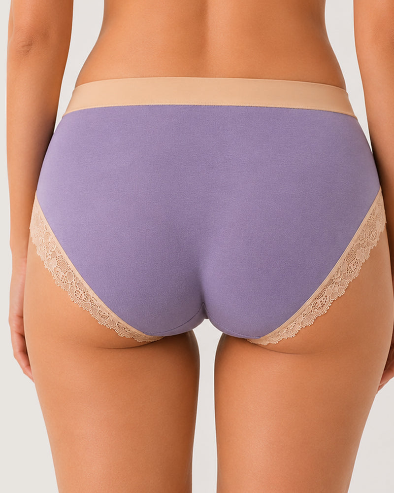 Multi-pack Pure Cotton Colorblock Lace-trimmed Seamless Panties