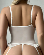 Sexy Openwork Lace See-through Mesh Lingerie Set with Stockings