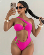 Off-shoulder Cutout Backless Solid Color Sexy One-piece Swimsuit
