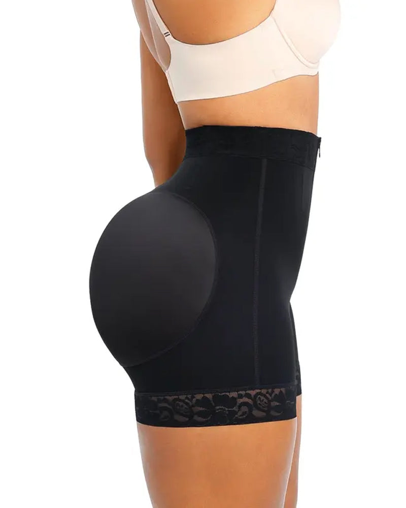 Women's Lace-trimmed Zipper Hook-eye Tummy Control Hip-lifting Shaping Shorts
