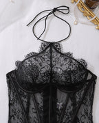 Sexy Halter Neck See-through Lace Fishbone Lingerie Set