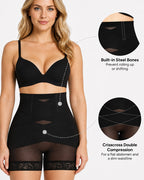 High Waist Tummy Control Sheer Mesh LaceTrim Shaping Shorts
