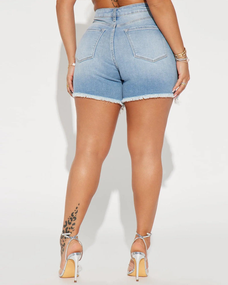 Stretch Washed Distressed Denim Shorts
