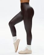 Women's Fleece-lined Stretchy Faux Leather PU High-waisted Leggings