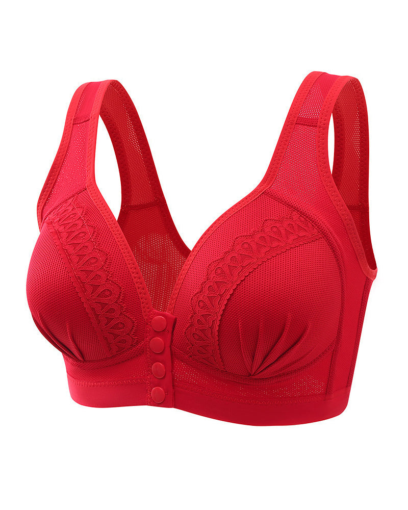 Women's Front-closure Jacquard Lace Breathable Bra