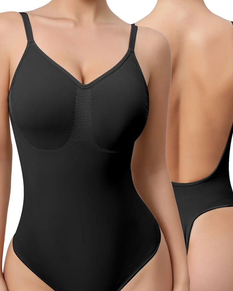 Women's V-neck Breathable Seamless Thong Bodysuit Body Shaper