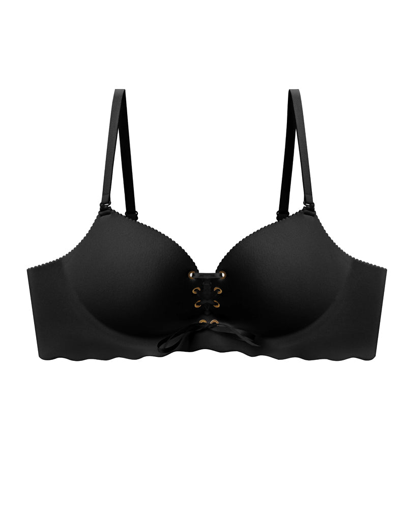 Women's Sexy Drawstring Push-Up Detachable Shoulder Straps Wire-Free Comfort Bra