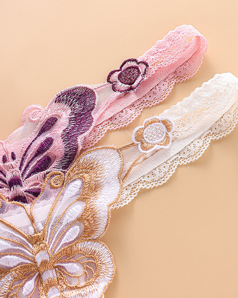 Sexy Butterfly Embroidered Low-rise Thong