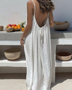 Women's Casual Sleeveless Solid Color Backless Spaghetti Strap Dress
