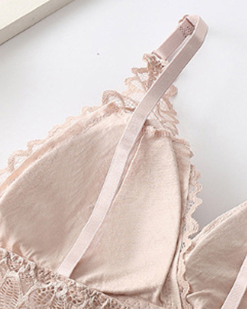 Sexy Deep V Lace Wire-Free Push-Up Bra and Panty Set
