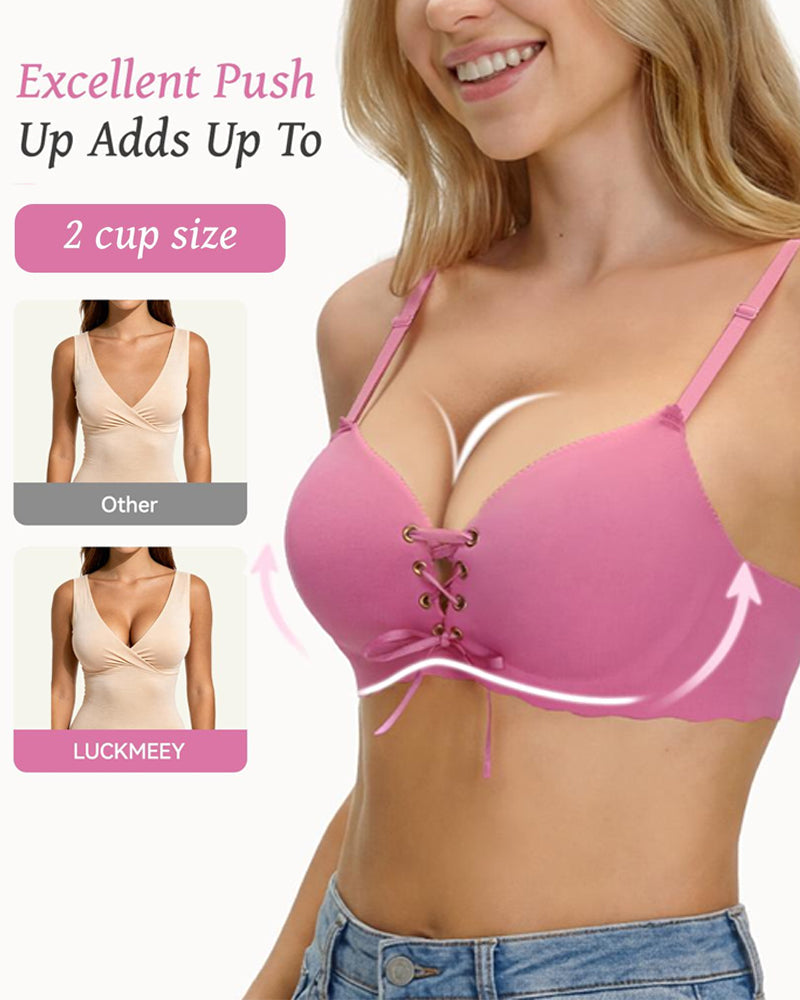 Women's Sexy Drawstring Push-Up Detachable Shoulder Straps Wire-Free Comfort Bra