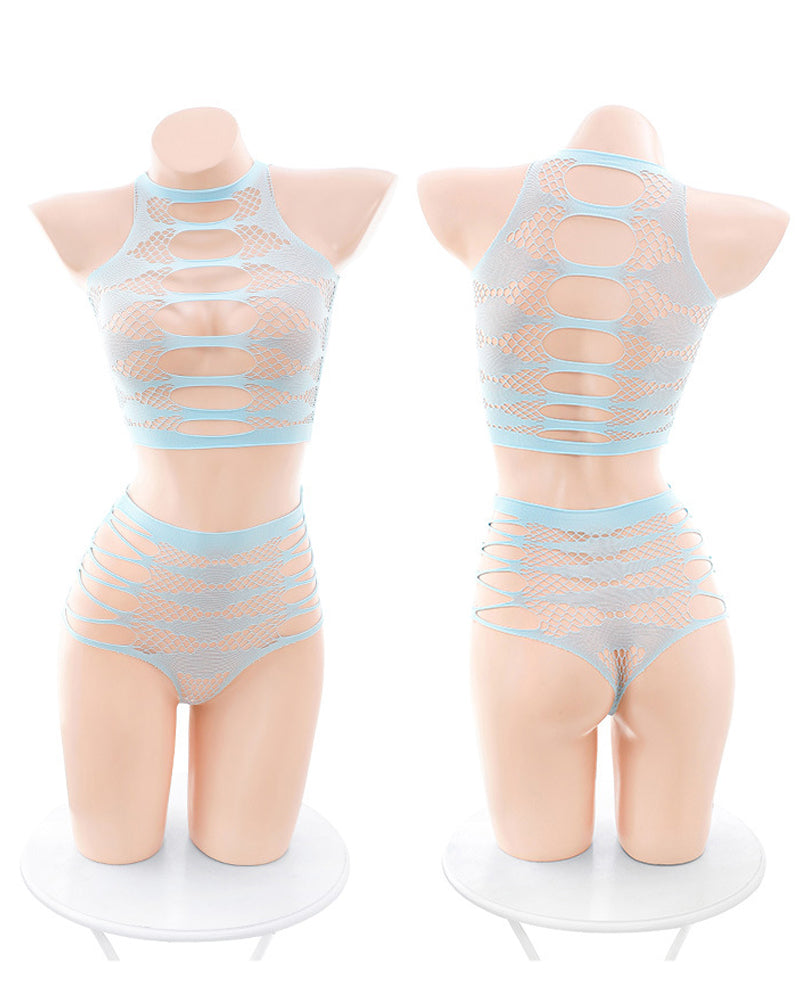 Sexy Hollowed-out Elastic See-through Mesh Lingerie Set