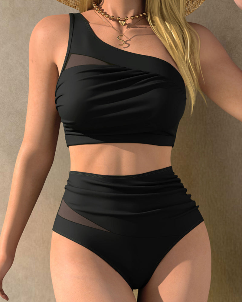 Sexy One-shoulder See-through Mesh Bikini Swimsuit