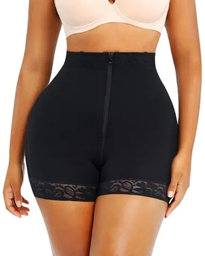 Women's Lace-trimmed Zipper Hook-eye Tummy Control Hip-lifting Shaping Shorts