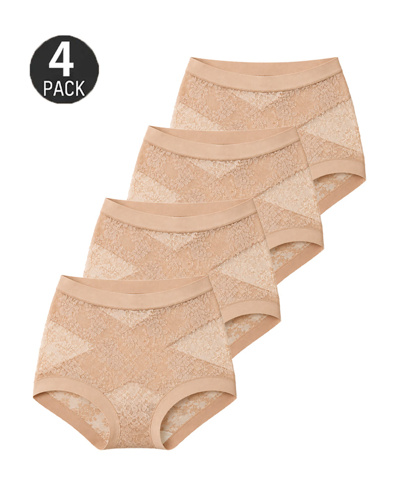 4-Pack High Waist Front Crossover Floral Lace Breathable Panties