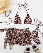 Leopard Print Backless Bikini and Ruffle Mini Skirt Swimsuit Set