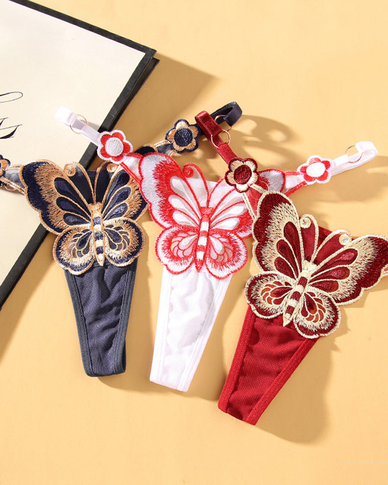 Sexy Butterfly Embroidered Low-rise Thong