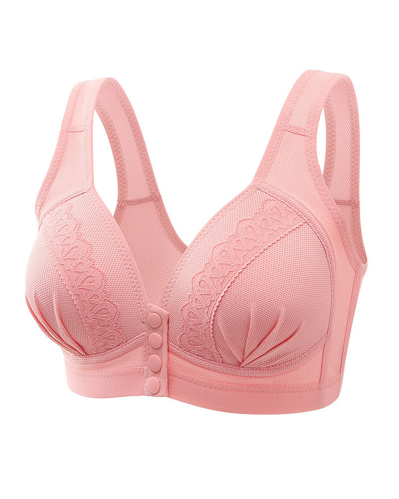 Women's Front-closure Jacquard Lace Breathable Bra