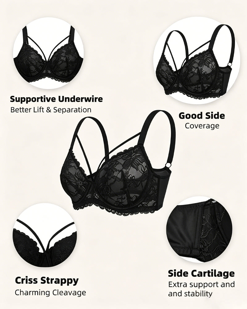 Women's Sexy Floral Lace Mesh Underwire Comfort Bra