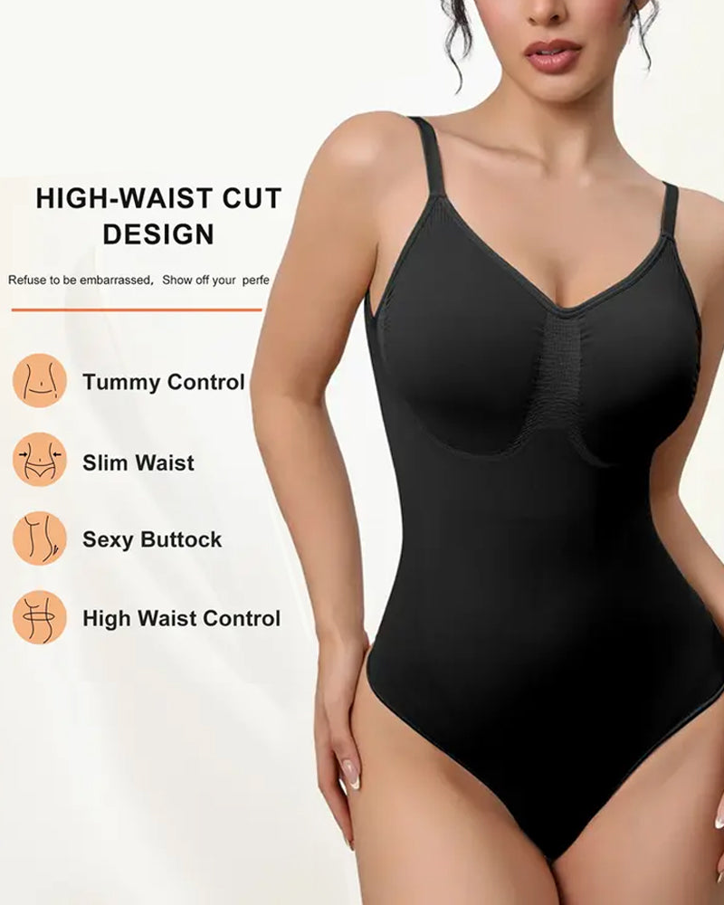 Women's V-neck Breathable Seamless Thong Bodysuit Body Shaper
