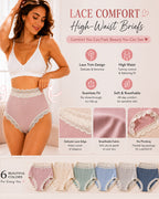 Pure Cotton High Waisted Seamless Lace-trimmed Panties